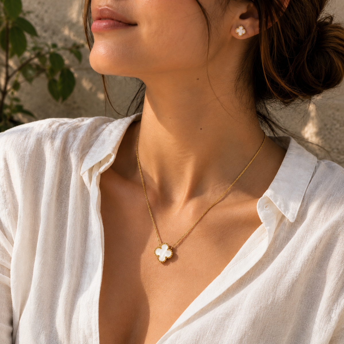 CADENA TREBOL BLANCO MUJER