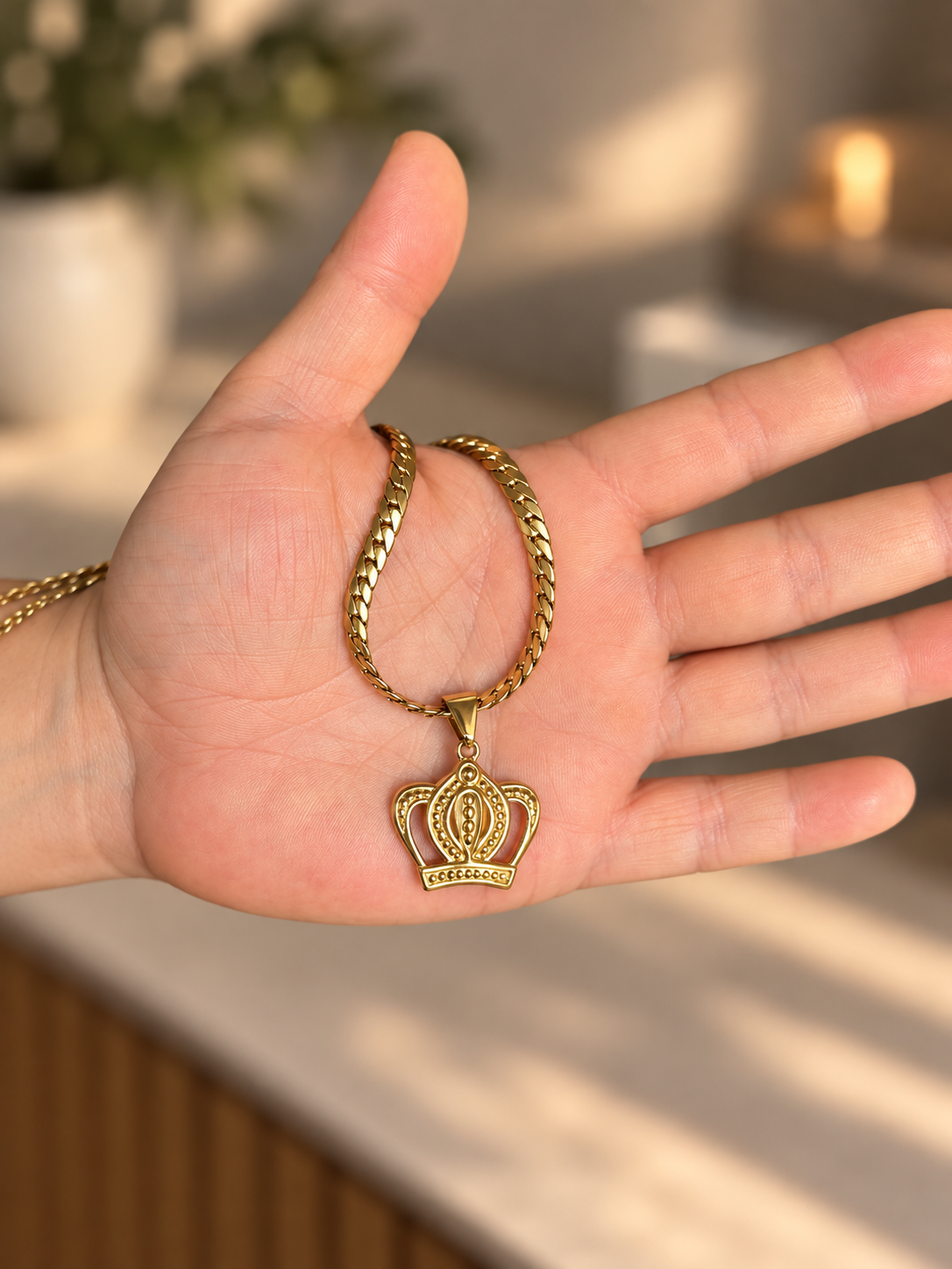 SET SERPIENTE CADENA + PULSERA + DIJE CORONA HOMBRE