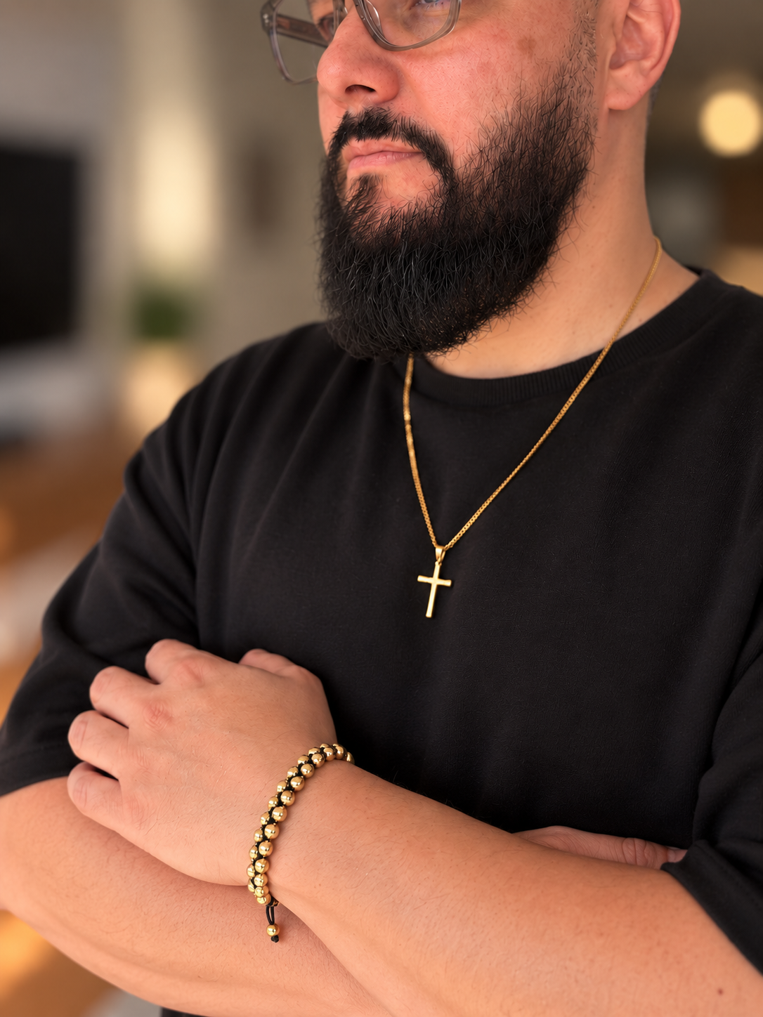 SET CADENA CHINA + DIJE CRUZ + MANILLA ITALIANA HOMBRE